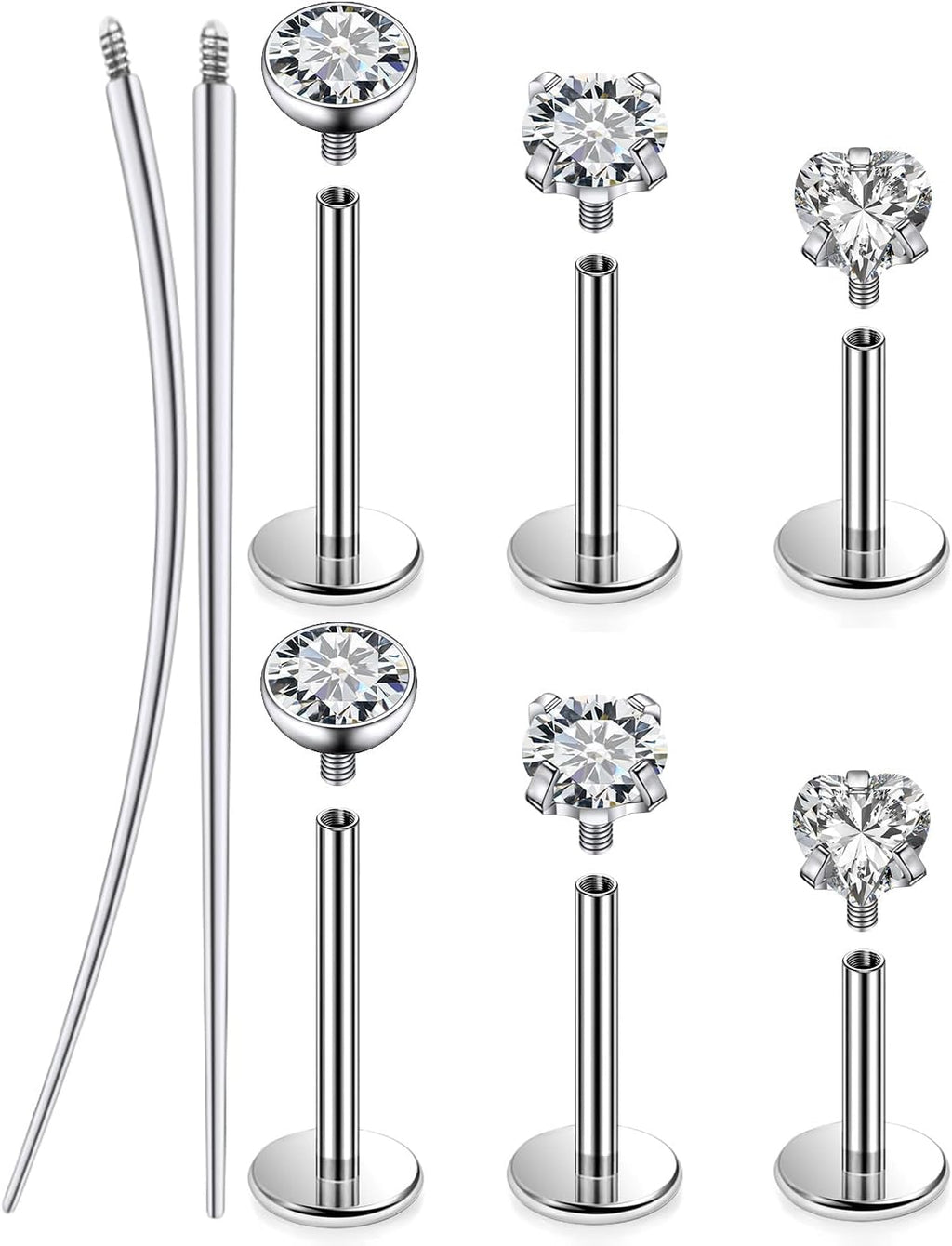 Yaalozei 20G 18G 16G F316 Titanium Flat Back Nose Rings Studs Hypoallergenic Screw on Tragus Helix Cartilage Earrings Stud Piercing Jewerly for Women Men Bars 6mm - QIAO CrystalQIAO CrystalQIAO Crystal