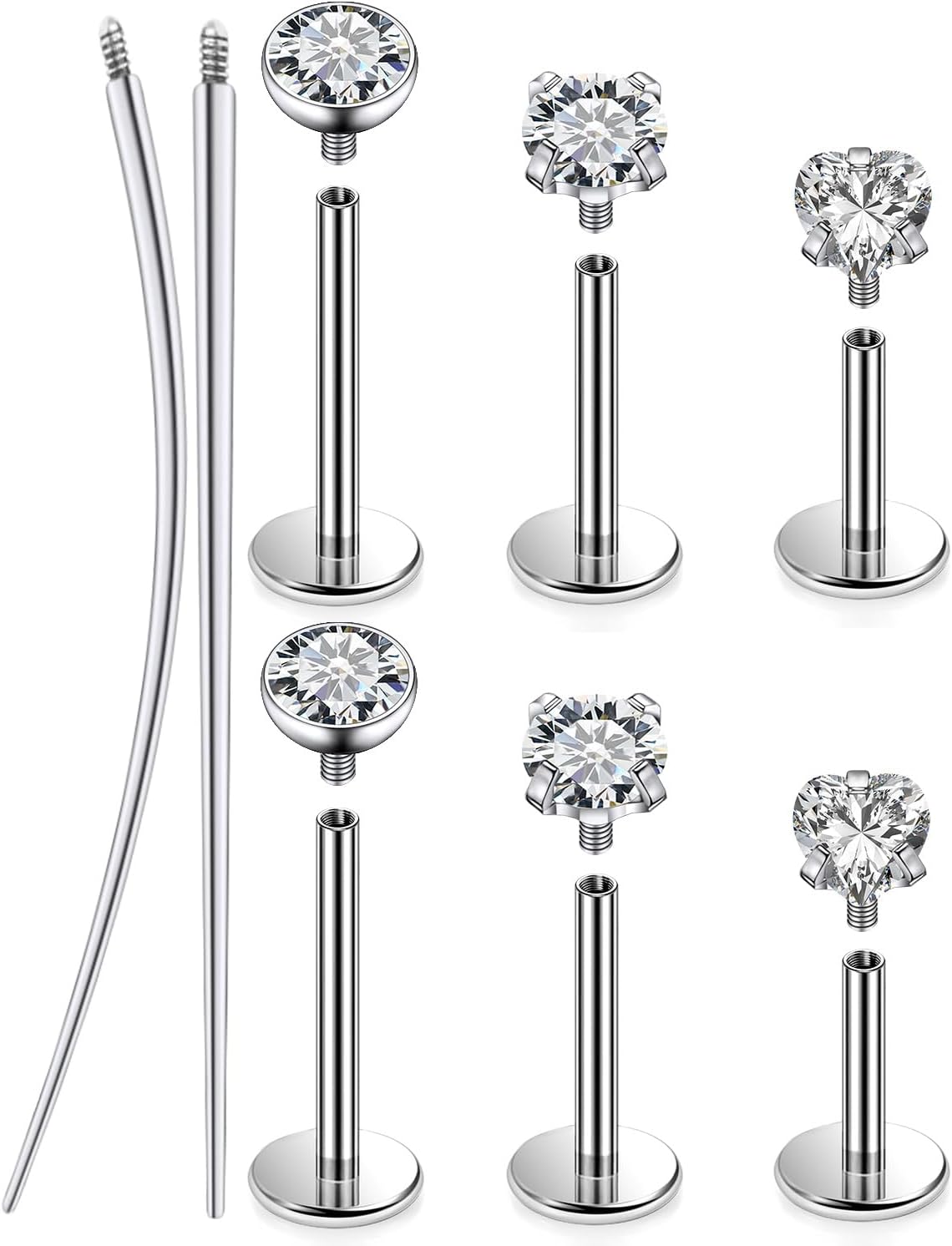 Yaalozei 20G 18G 16G F316 Titanium Flat Back Nose Rings Studs Hypoallergenic Screw on Tragus Helix Cartilage Earrings Stud Piercing Jewerly for Women Men Bars 6mm - QIAO CrystalQIAO CrystalQIAO Crystal