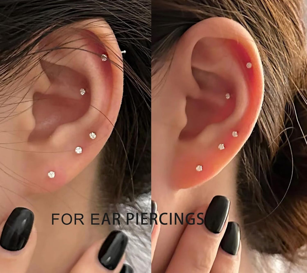 Yaalozei 20G 18G 16G F316 Titanium Flat Back Nose Rings Studs Hypoallergenic Screw on Tragus Helix Cartilage Earrings Stud Piercing Jewerly for Women Men Bars 6mm - QIAO CrystalQIAO CrystalQIAO Crystal